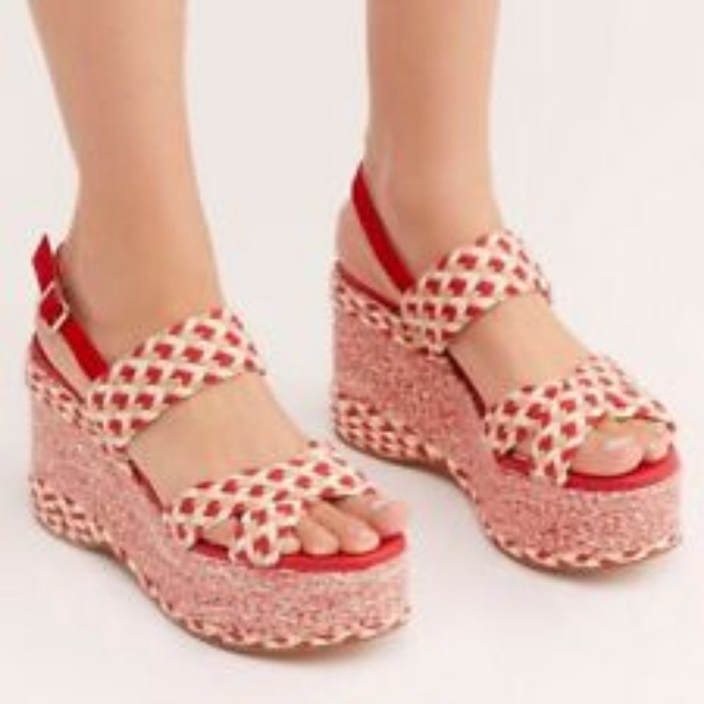 Free People Dolce Braided Red Wedge Sandal NWOT